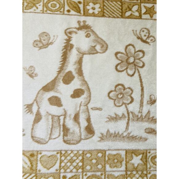 Vtg Plush Baby Blanket Giraffe ABC Neutral Tan Natural Thick Soft Trim Butterfly - Picture 6 of 12